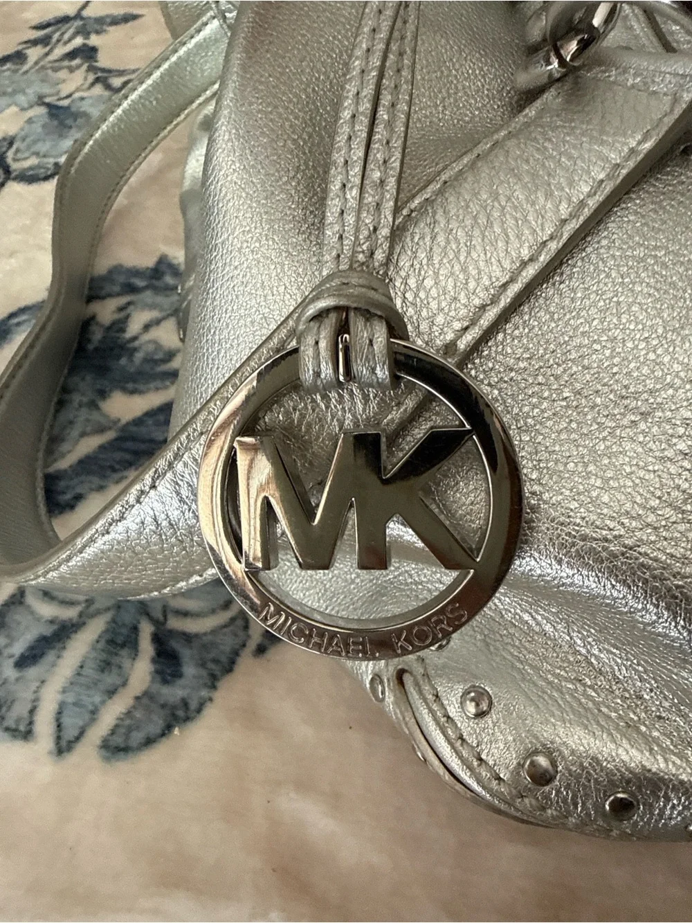 Michael Kors Large Silver Studded Pebbled Leather Hobo